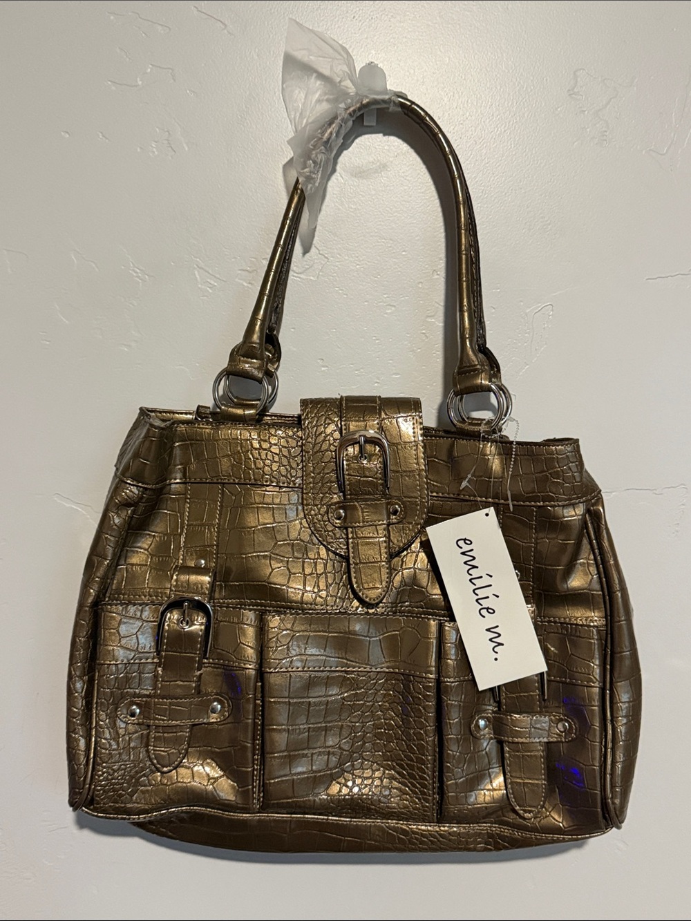 Emilie M. Metallic Bronze Croc-Embossed Tote